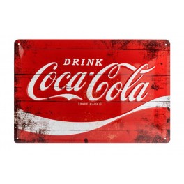 Plaque métal 20 x 30 cm officielle : Coca-Cola sur fond rouge