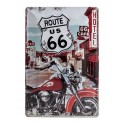 Plaque 3D métal 20x30 cm: Route 66 avec moto rouge 20X30 cm