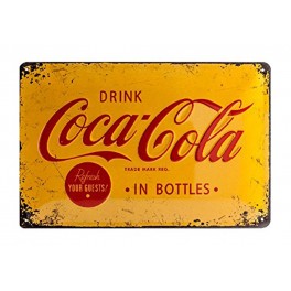 Plaque métal 20 x 30 cm officielle : Coca-Cola sur fond jaune