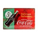 Plaque 3D Métal XL Coca Cola : 5 cent, Drink in Bottle, 30 x 20 cm
