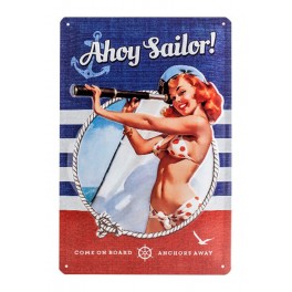 Plaque métal 3D 20x30 cm sous licence: Pin-up Ahoy sailor