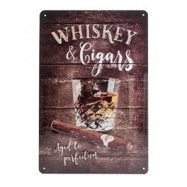 Plaque métal 3D 20x30 cm sous licence: Whiskey and cigars