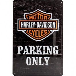 Plaque 3D Métal Harley Davidson : Parking Only, 30 x 20 cm