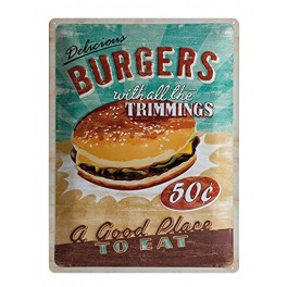 Plaque métal 3D 30 x 40 cm sous licence: Delicious burgers