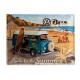 Plaque 3D métal : Combi bleu Volkswagen sur le bord de mer 30x40 cm