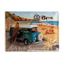 Plaque 3D métal : Combi bleu Volkswagen sur le bord de mer 30x40 cm