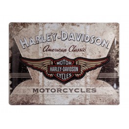 Plaque 3D métal : Logo Harley Davidson avec ailes 30 x 40 cm