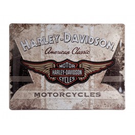 Plaque 3D métal : Logo Harley Davidson avec ailes 30 x 40 cm