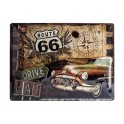 Plaque 3D métal : Route 66 avec voiture ancienne type Chevrolet 30 x 40 cm
