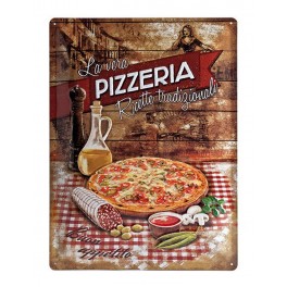 Plaque 3D Métal : La vera pizzeria ricette tradizionali 30 x 40 cm
