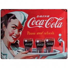 Plaque 3D Métal Coca Cola : Pause & Refresh, 40 x 30 cm