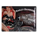 Plaque 3D métal : Harley Davidson noire avec pin-up 30 x 40 cm