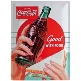 Plaque 3D Métal Coca Cola : Good with food, 40 x 30 cm