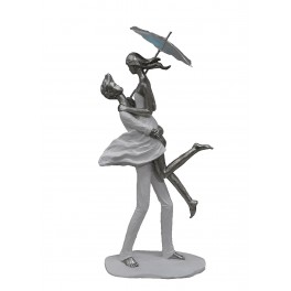 Statuette Design : Le Couple amoureux, Modèle Blanc & Argent, H 36 cm