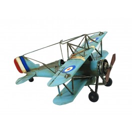Miniature Avion Biplan en métal Bleu, L 33 cm