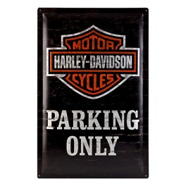 Plaque 3D Métal XL Harley Davidson : Parking Only, 60 x 40 cm