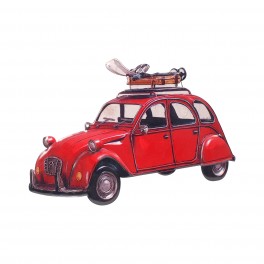 Silhouette métal : 2CV rouge, L 43 cm