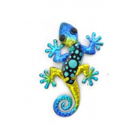 Déco murale : Le Gecko Bleu Outremer & Azur, Collection SPIRALE H 21 cm