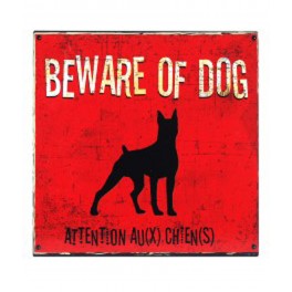 Plaque métal chien : Beware of dogs, 30 x 30 cm