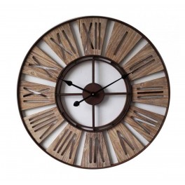 Grande horloge ronde Vintage, Bois & Métal Industrielle, Diam 70 cm