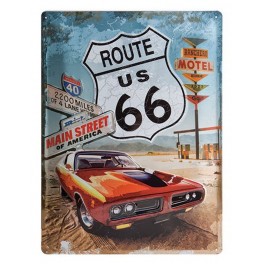 Plaque 3D Métal XL : Voiture Route 66, 40 x 30 cm