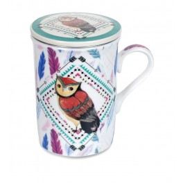 Mug Thé & Infusions en Faïence, Modèle déco Hibou 1, H 11 cm