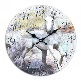 Horloge rétro romantique : Le cheval blanc, Mod 1, Diam 34 cm