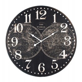 Grande Horloge MDF : Cartographie, Fond Noir, Diam 58 cm