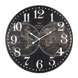 Grande Horloge MDF : Cartographie, Fond Noir, Diam 58 cm