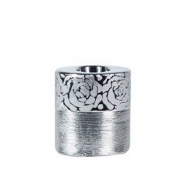 Bougeoir cylindrique céramique : Modèle Silver Roses (Grand), H 12 cm