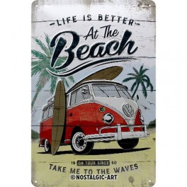 Plaque 3D métal Combi VW : Life is Better at The Beach, 30 x 20