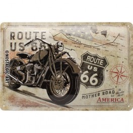 Plaque 3D métal Moto : Road 66, The Mother Road of America, 30 x 20 cm