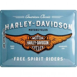 Plaque 3D métal : Logo Harley Davidson avec ailes 30 x 40 cm