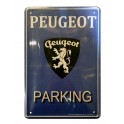 Plaque Métal bombée : Peugeot, Parking & Logo (Fond Bleu), 40 x 30 cm