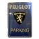 Plaque Métal bombée : Peugeot, Parking & Logo (Fond Bleu), 40 x 30 cm