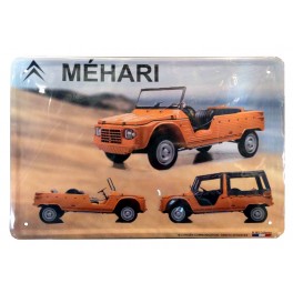 Plaque Métal bombée : La Citroën Mehari Orange, 3 vues, 30 x 20 cm