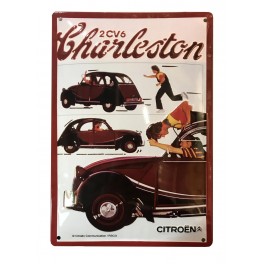 Plaque Métal bombée Relief : Citroën 2 CV 6 Charleston, 30 x 20 cm
