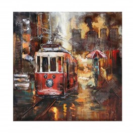 Tableau sur Bois & Métal 3D : Le Tramway Rouge, H 100 cm