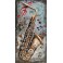 Tableau Métal 3D : Saxophone doré et Symphonie musicale, H 80 cm