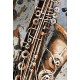 Tableau Métal 3D : Saxophone doré et Symphonie musicale, H 80 cm