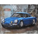 Tableau Métal 3D : La Berlinette Renault Alpine A110 bleue, L 80 cm