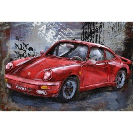 Tableau sur Bois & Métal 3D : La Porsche 911 Turbo, Rouge, L 80 cm