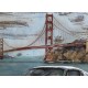 Tableau sur Bois & Métal 3D : La Ford Mustang devant le Golden Gate, H 100 cm