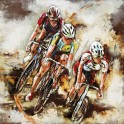 Tableau sur Bois & Métal 3D : 3 cyclistes à l'arrivée, H 100 cm