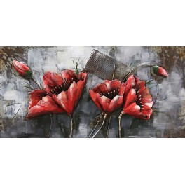 Tableau sur Bois & Métal 3D : Les coquelicots rouges, L 120 cm