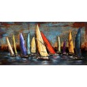 Tableau sur Bois & Métal 3D : La Régate Multicolore 11 bateaux, L 150 cm