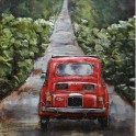 Tableau sur Bois & Métal 3D : La Fiat 500 rouge, H 100 cm