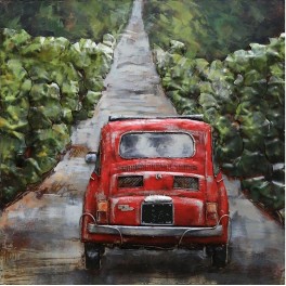 Tableau en métal 3D : Fiat Bambino Rouge en Toscane, H 100 cm