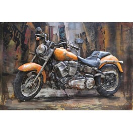 Tableau sur Bois & Métal 3D : La Moto Harley Davidson, L 120 cm