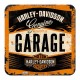 Sous-bock Métal & Liège : Modèle Garage Harley Davidson, 9 x 9 cm